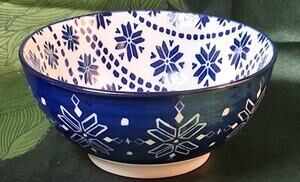 Prima Design Bowl 5.5" x 2.5" Blue and White Snowflake Pattern